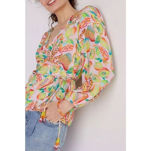 New Anthropologie Farm Rio Rainforest Wrap Blouse Size Medium  - Picture 1 of 6